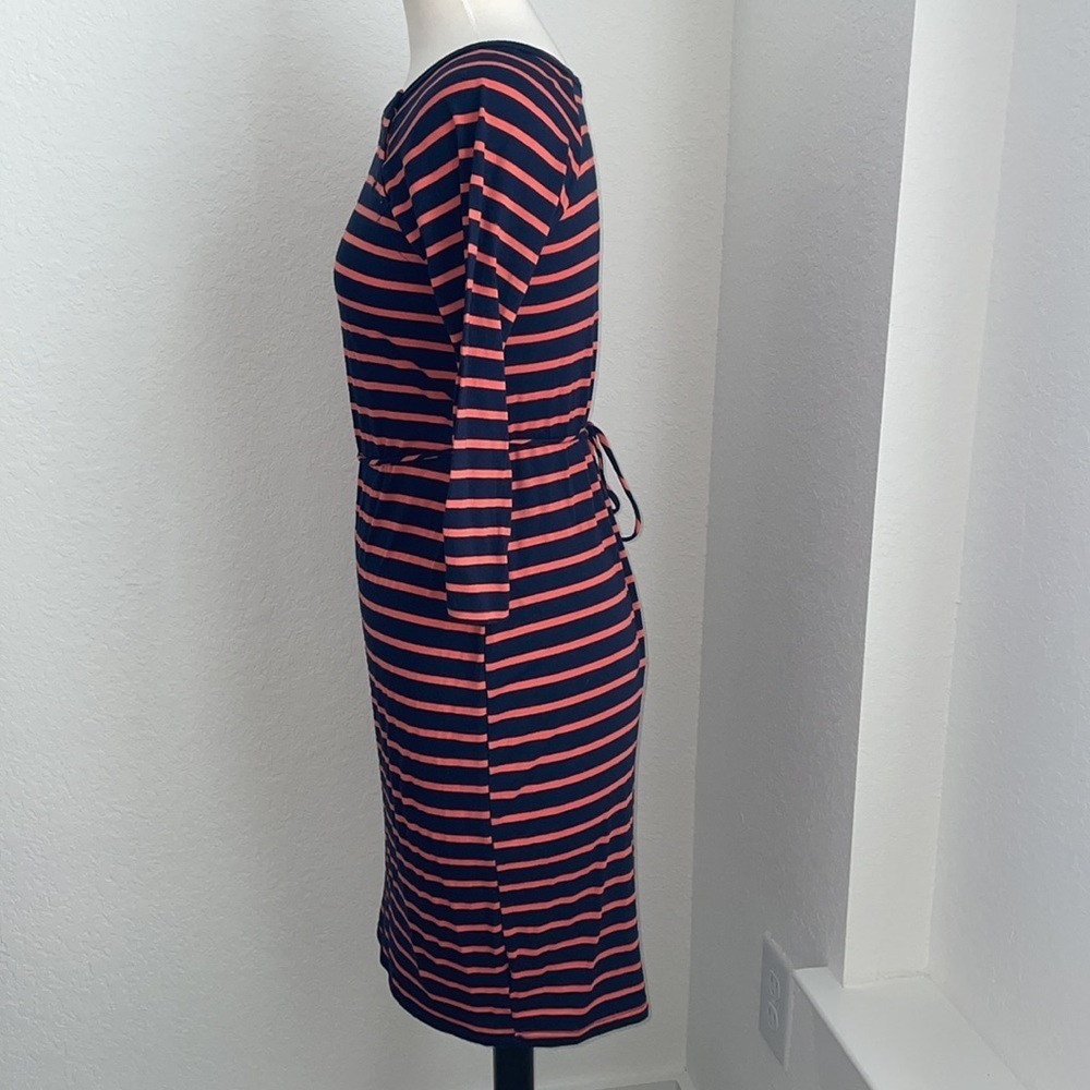 MOTHERHOOD maternity orange and navy blue midi dress with ties in size small - Picture 5 of 11